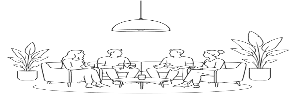 Illustration of people gathered around a table